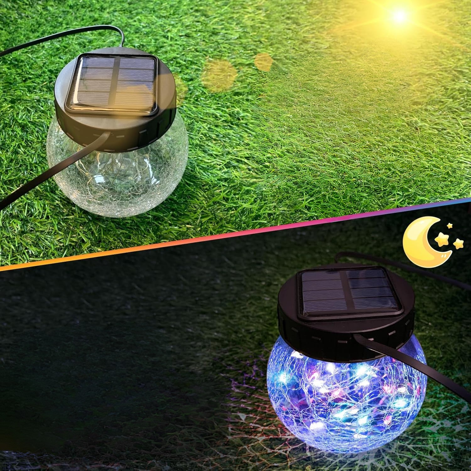 فانوس شمسي معلق — أناقة في زجاج متشقق