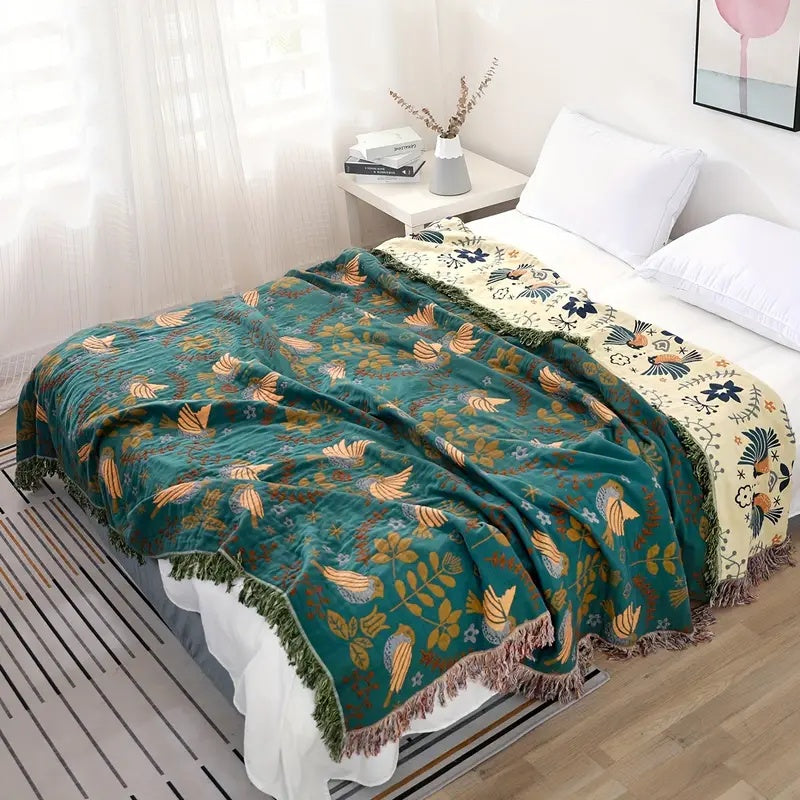 Manta Reversible Estilo Escandinavo Motivos Aves 