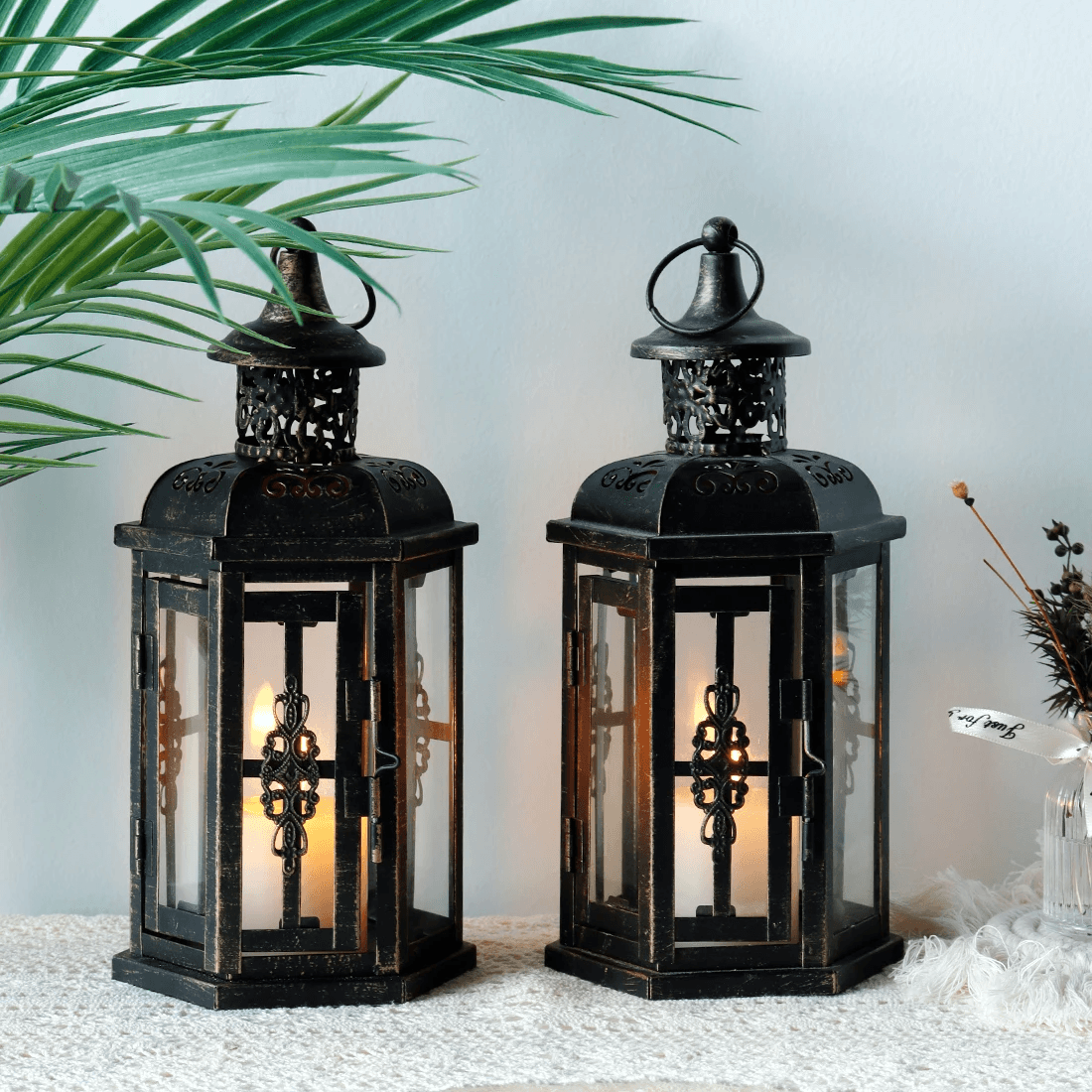 Lanterne porte-bougie i sort metal i skandinavisk stil 