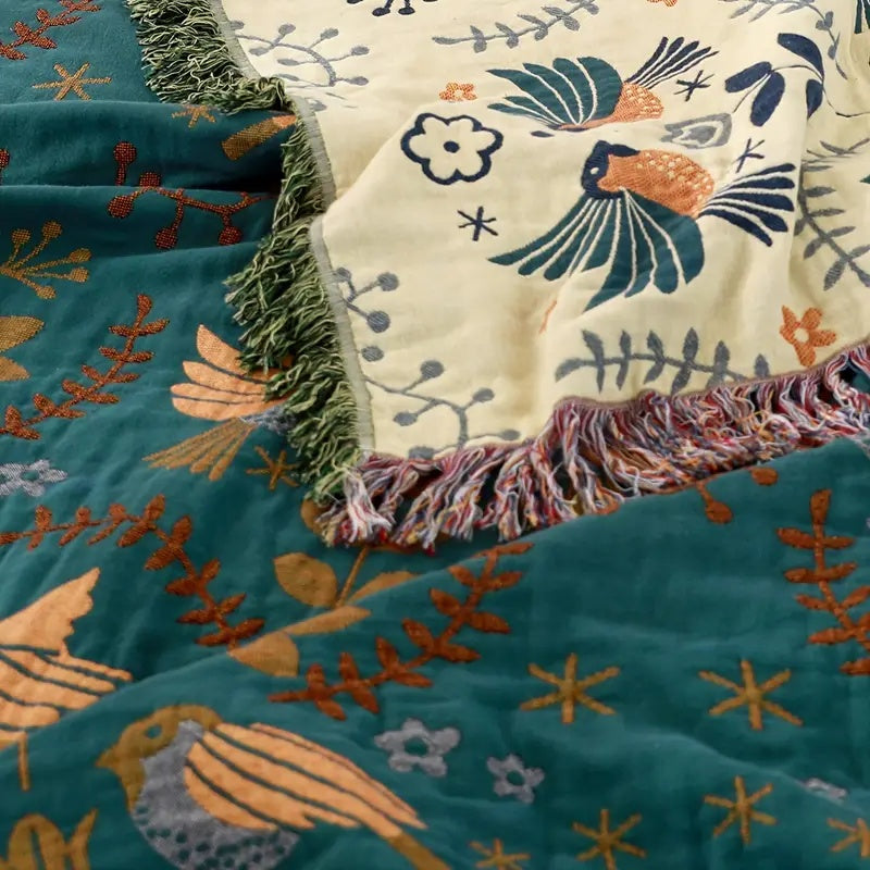 Manta Reversible Estilo Escandinavo Motivos Aves 