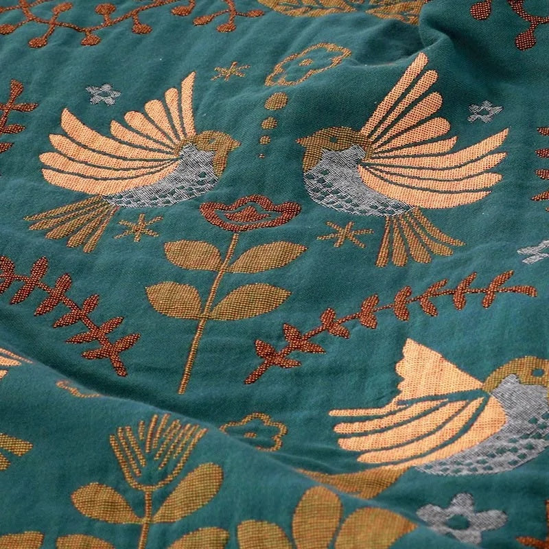 Manta Reversible Estilo Escandinavo Motivos Aves 